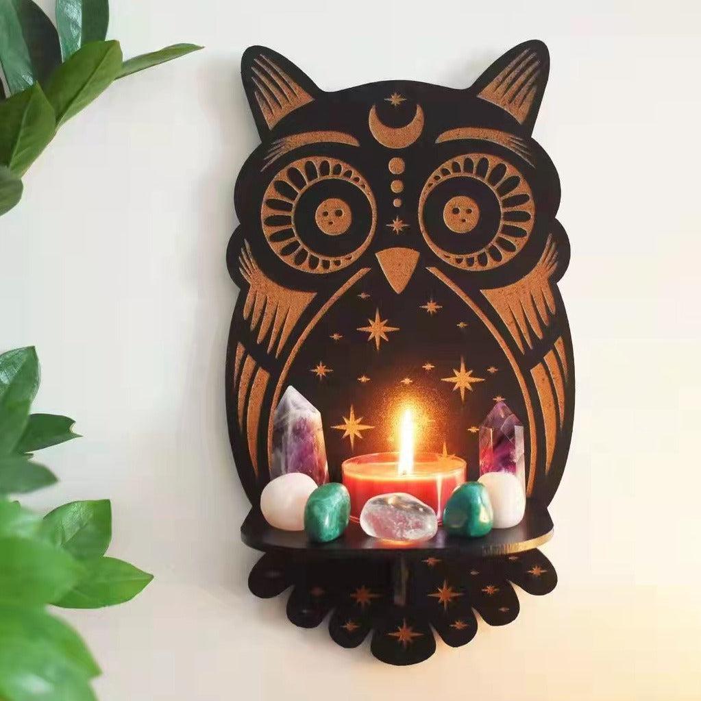 Sun Moon Luna Wolf Cat Witch Crystal Shelves Wooden Witch Wall Shelf-MoonChildWorld