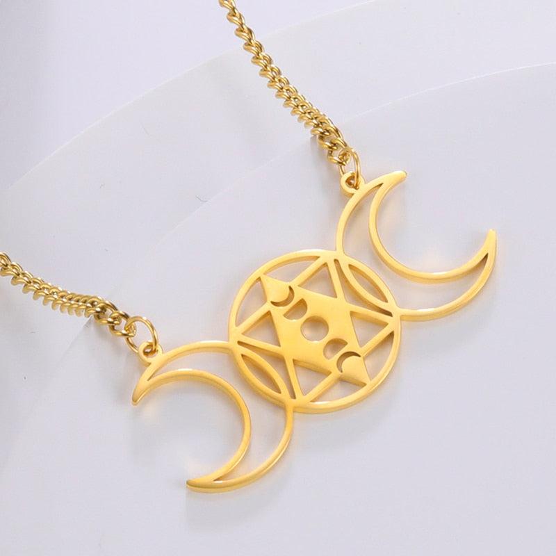 Occult Witch Triple Moon Wicca Necklace-MoonChildWorld