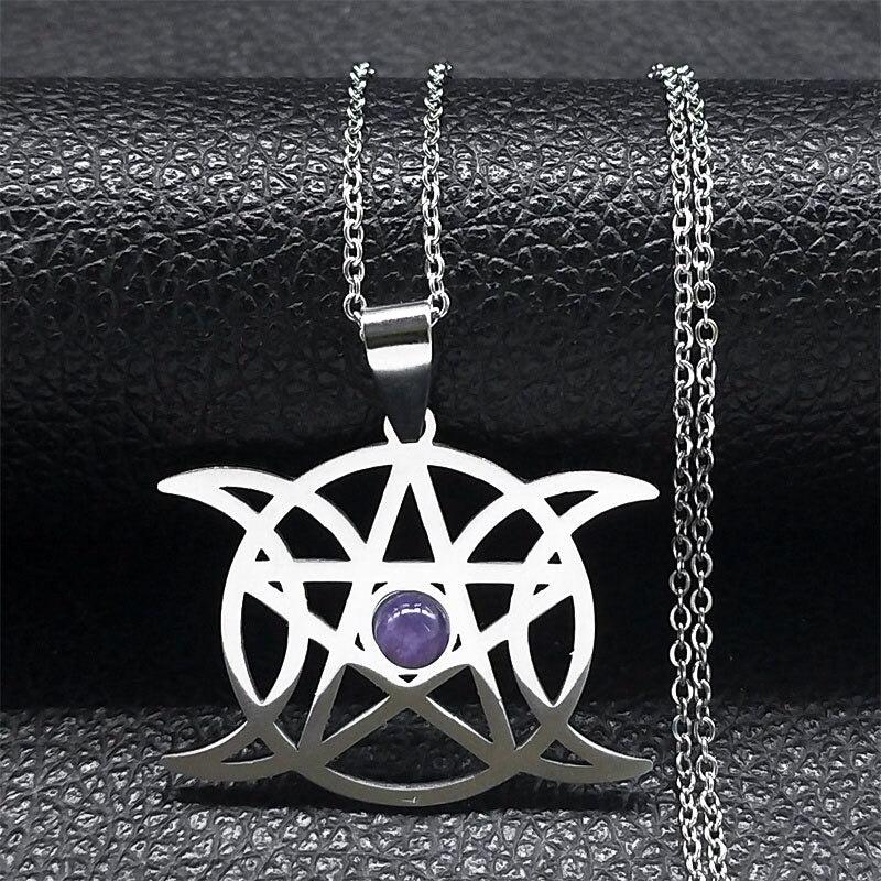 Triple Moon Goddess Wicca Necklace-MoonChildWorld