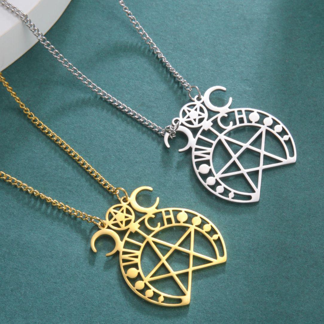 Witchcraft Pentacle Necklace Triple Moon Goddess Witch Necklace-MoonChildWorld