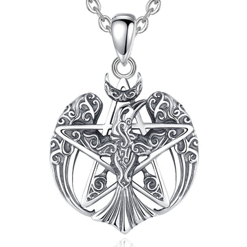 Moon Pentagram Necklace Viking Raven Amulet Necklace-MoonChildWorld