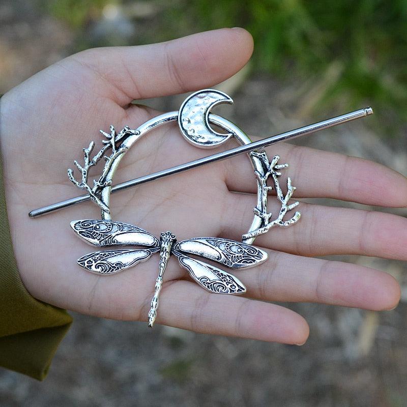 Witch Goddess Crescent Moon Dragonfly Hairstick Dragonfly Hair Barrette-MoonChildWorld