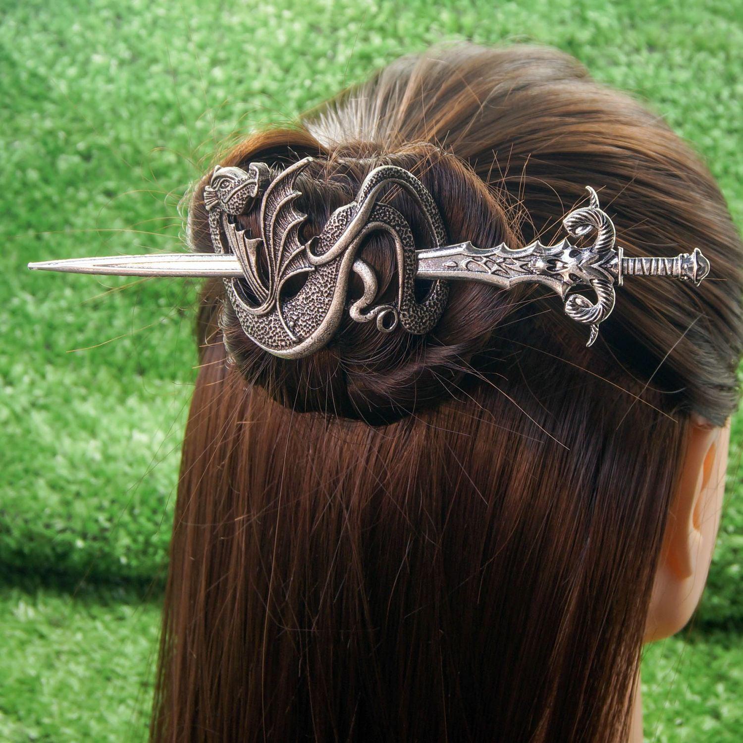 Viking Dragon Celtics Knot Hair Clip Pagan Hair Accessories-MoonChildWorld