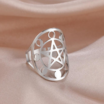 Pentagram Moon Phase Ring Wicca Pagan Jewelry-MoonChildWorld