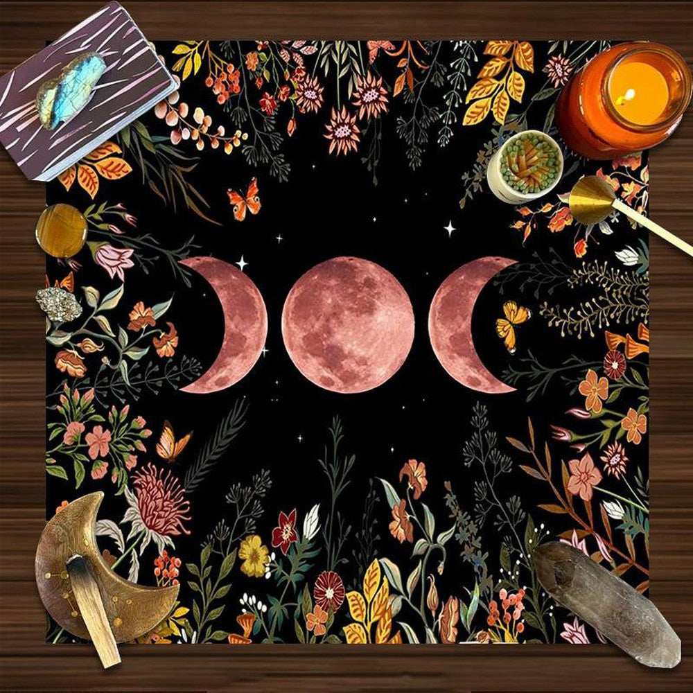 Celestial Flower Tarot Tablecloth Triple Moon Wicca Altar Cloth-MoonChildWorld