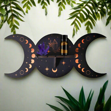 Wooden Hanging Triple Moon Shelf-MoonChildWorld