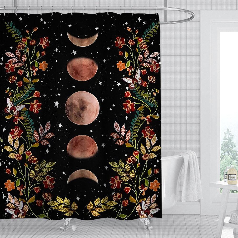 Floral Moon Phases Shower Curtain Aesthetic Shower Curtain-MoonChildWorld