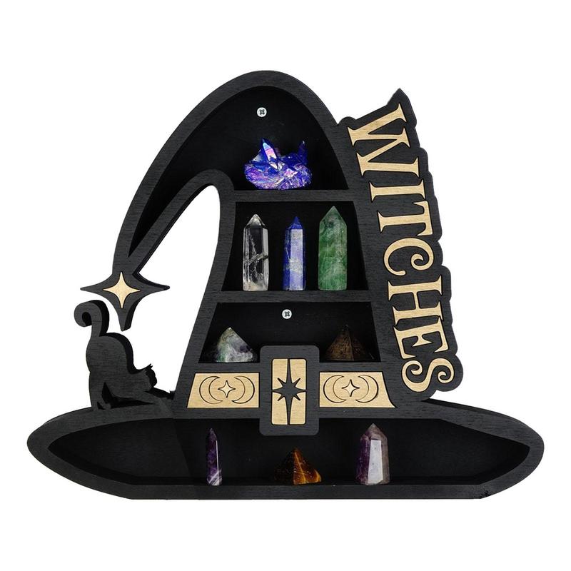 Wooden Witch Hat Crystal Display Witch Wall Shelf-MoonChildWorld
