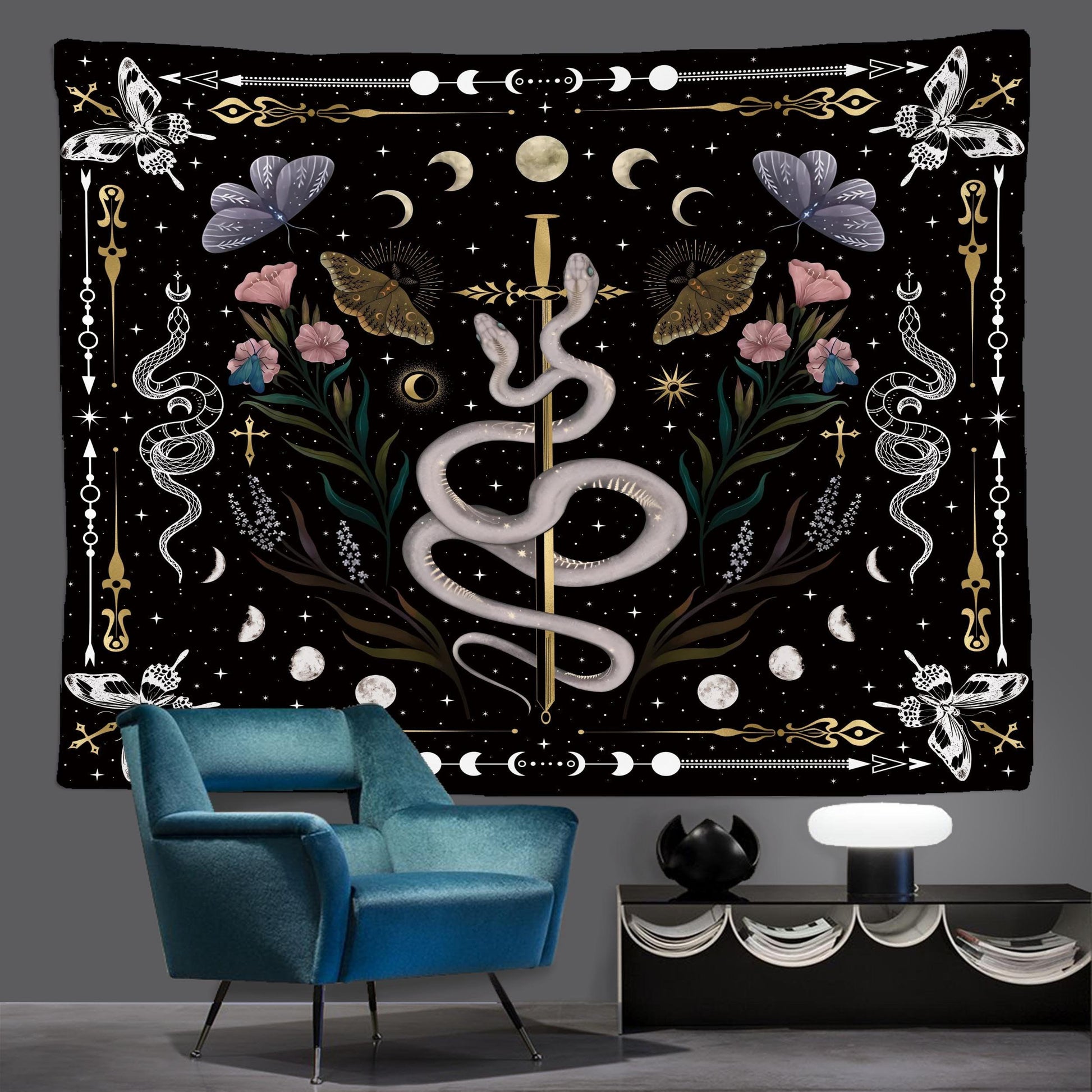 Moon Phase Tapestry Celestial Floral Aesthetic Tapestry-MoonChildWorld