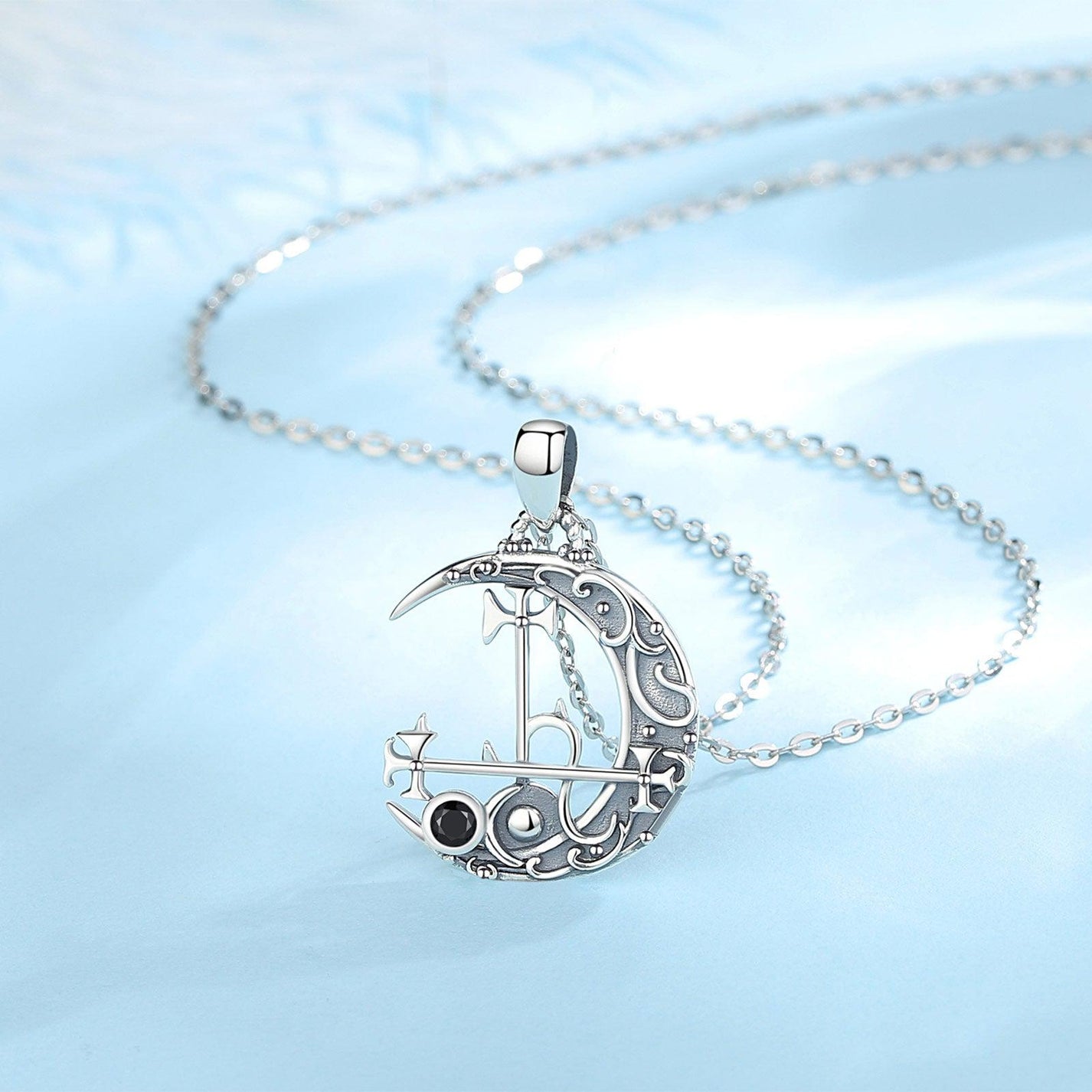 Sterling Silver Lilith Moon Necklace Lilith Sigil Witch Necklace