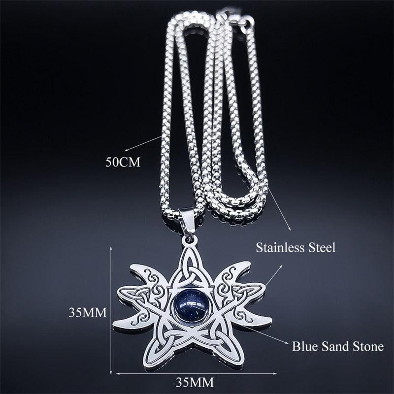 Witch Pentagram Triple Moon Goddess Celtic Knot Necklace Wiccan Necklace-MoonChildWorld