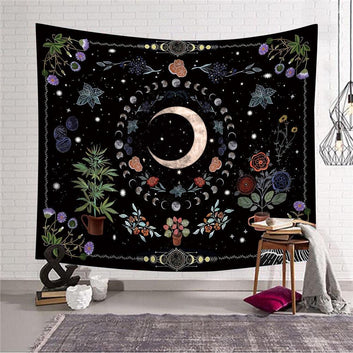 Moon Phase Tapestry Plant Flower Wall Hanging Aesthetic Tapestry-MoonChildWorld
