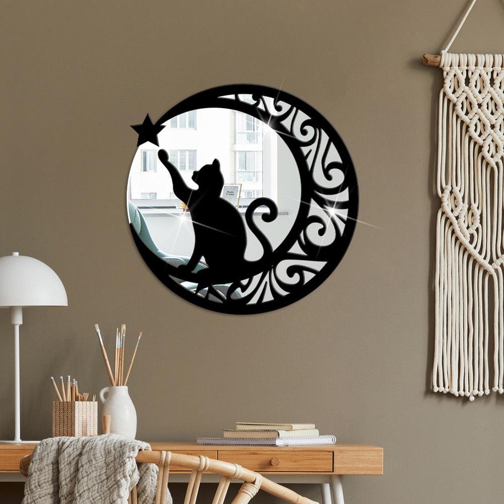 Black cat Wall Sticker Cat Moon Mirror-MoonChildWorld