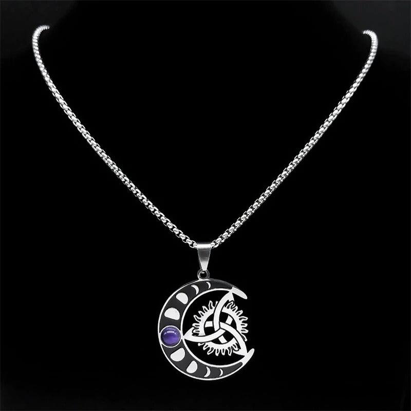 Moon Phase Celtic Knot Triskele Necklace-MoonChildWorld