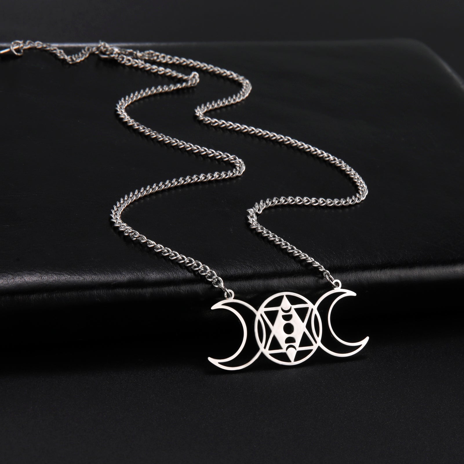 Occult Witch Triple Moon Wicca Necklace-MoonChildWorld