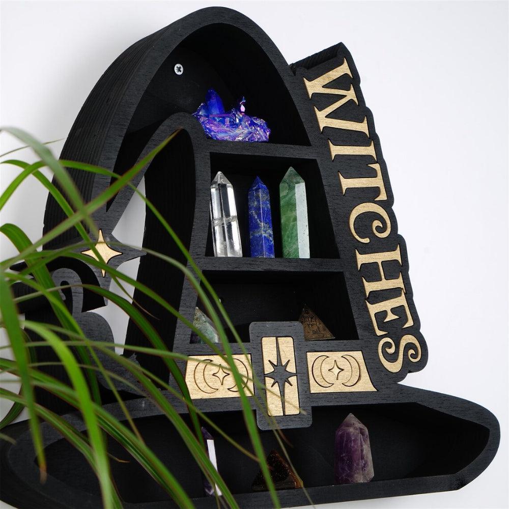 Wooden Witch Hat Crystal Display Witch Wall Shelf-MoonChildWorld