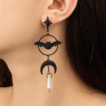 Gothic Halloween Jewelry Black Bat Earrings-MoonChildWorld