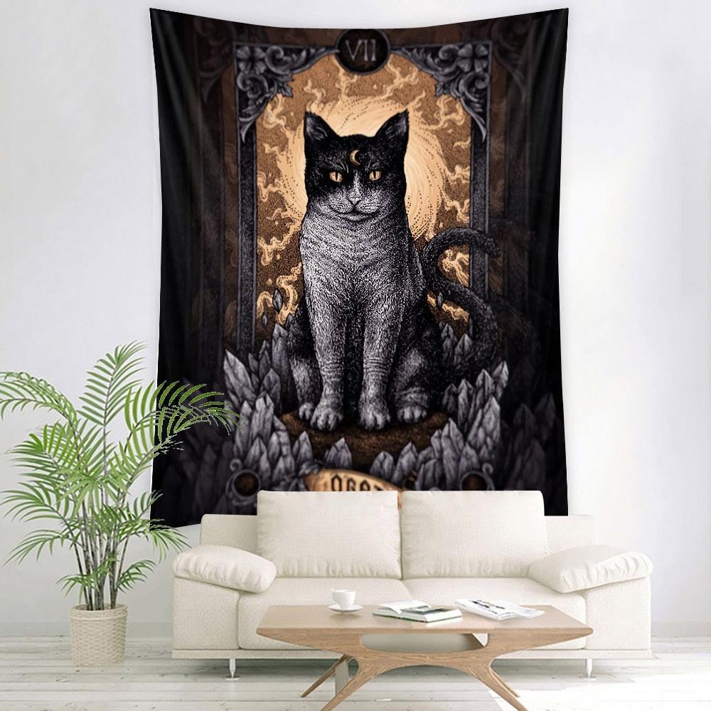 Tarot Black Cat Wall Hanging Witch Tapestry-MoonChildWorld