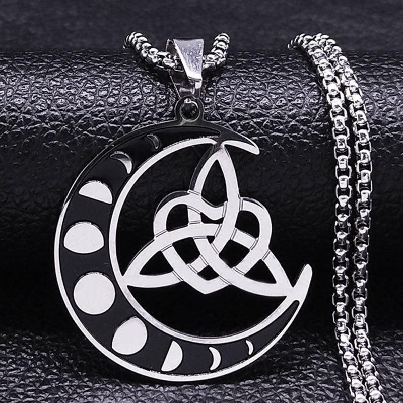 Wicca Trinity Knot Moon Phase Necklace-MoonChildWorld