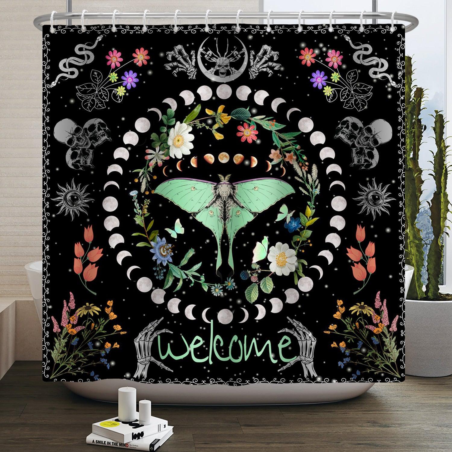 Moon Phase Shower Curtain Witchy Shower Curtain-MoonChildWorld