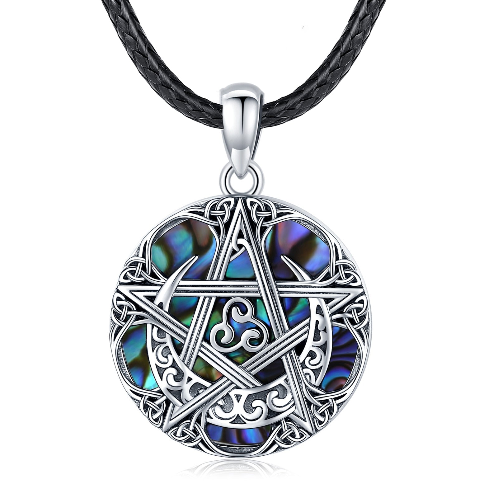 Abalone Shell Pentagram Moon Amulet Wiccan Necklace-MoonChildWorld