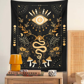 Witch Tapestry Mystical Moth Eye Moon Phase Aesthetic Tapestry