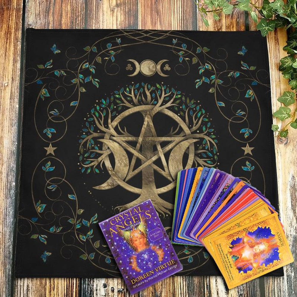 Tree Of Life Pentagram Tarot Tablecloth Triple Moon Altar Cloth-MoonChildWorld