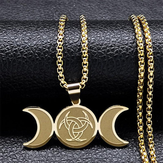 Triple Moon Goddess Necklace Witch Pagan Necklace