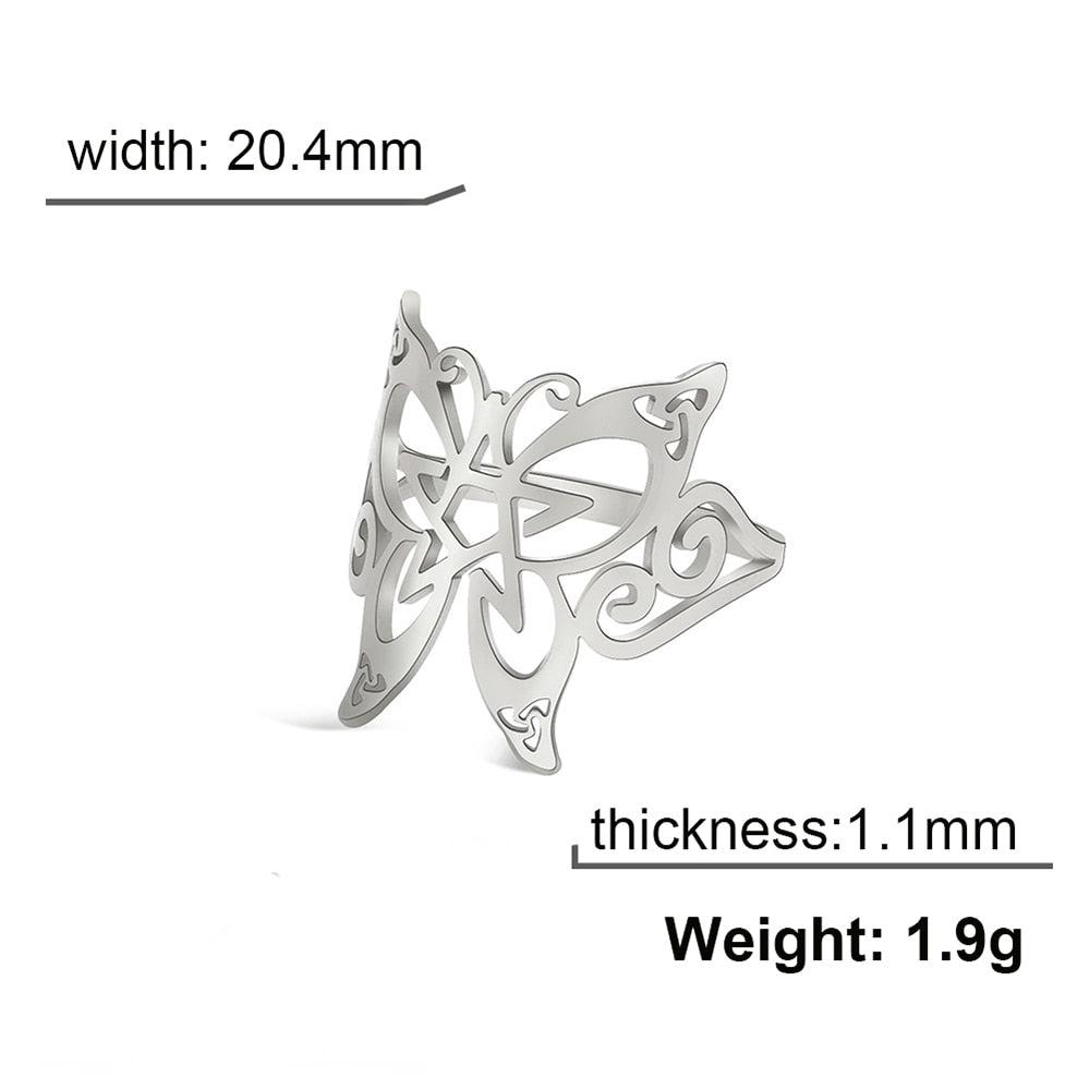 Adjustable Butterfly Witchy Ring Wiccan Pentagram Ring-MoonChildWorld