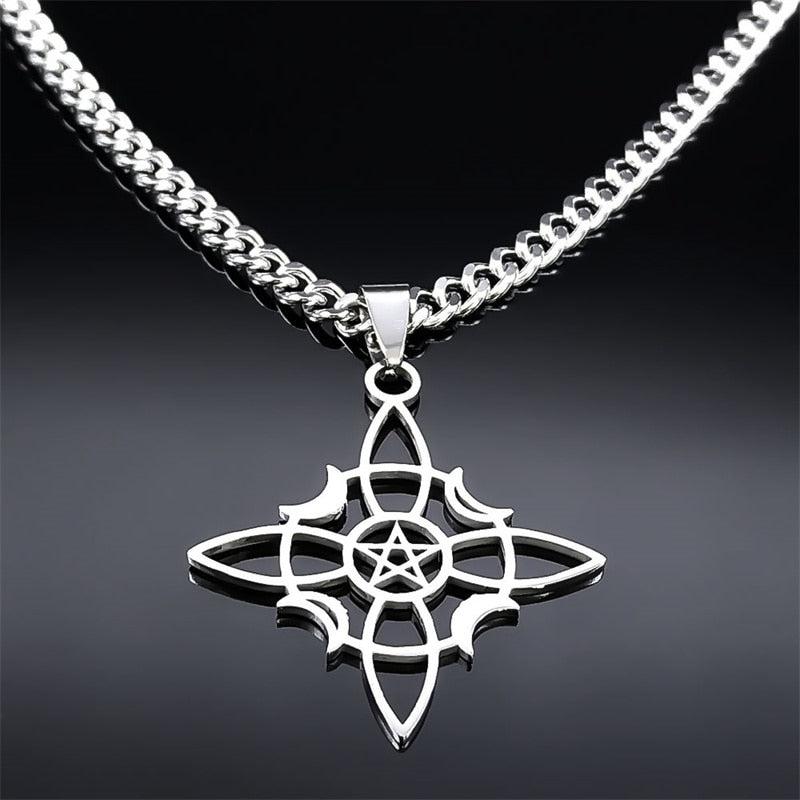 Witch Celtic Knot Necklace Pentagram Crescent Moon Necklace-MoonChildWorld