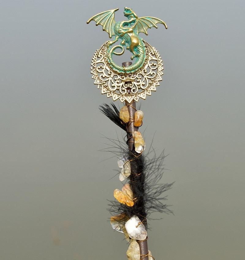 Amethyst moon feather witch wicca wand-MoonChildWorld