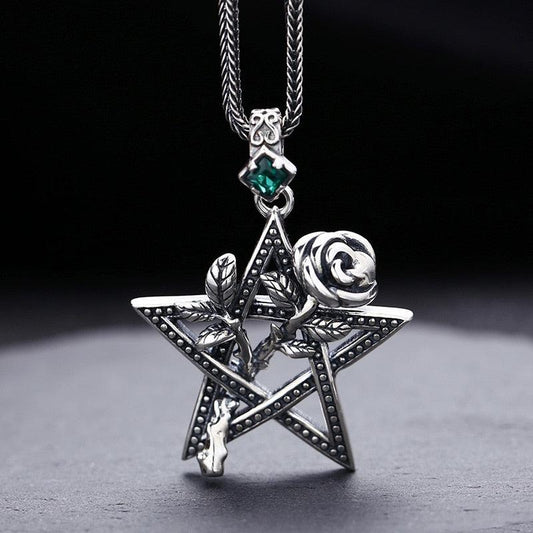 Gothic Rose Pentagram pendant necklace-MoonChildWorld