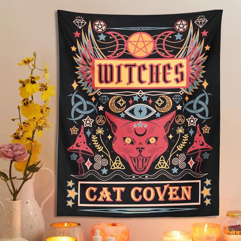 Cat Witchcraft Tapestry Witch Wall Hanging-MoonChildWorld