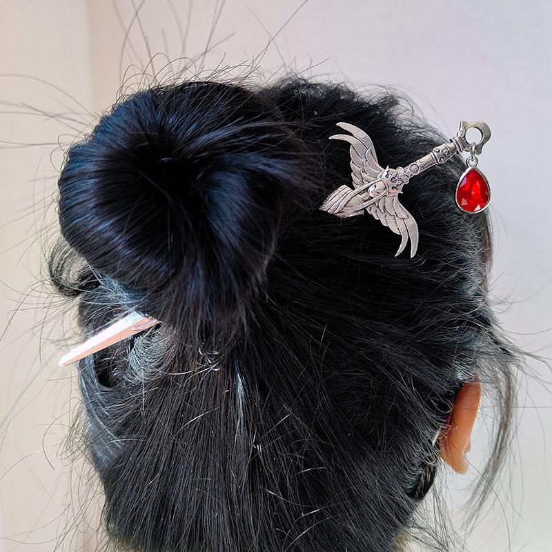 Dark Forest Dragonfly Witchy Hairstick Moon Hairpin-MoonChildWorld