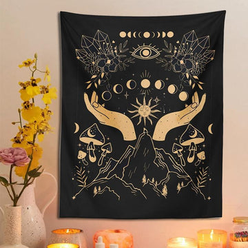 Magic Tapestry Witchy hand Moon phases Wall Hanging-MoonChildWorld