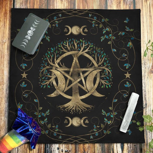 Tree Of Life Pentagram Tarot Tablecloth Triple Moon Altar Cloth