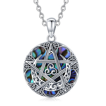 Abalone Shell Pentagram Moon Amulet Wiccan Necklace-MoonChildWorld