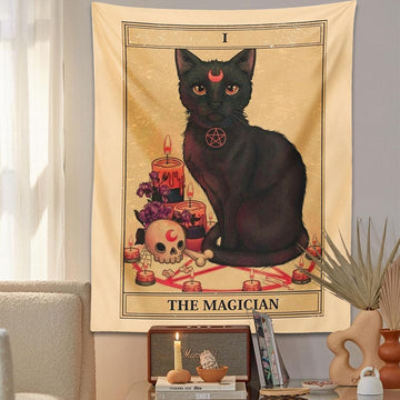 Magic Cat Tapestry Wall Hanging Mysterious Divination Wicca Tapestry-MoonChildWorld