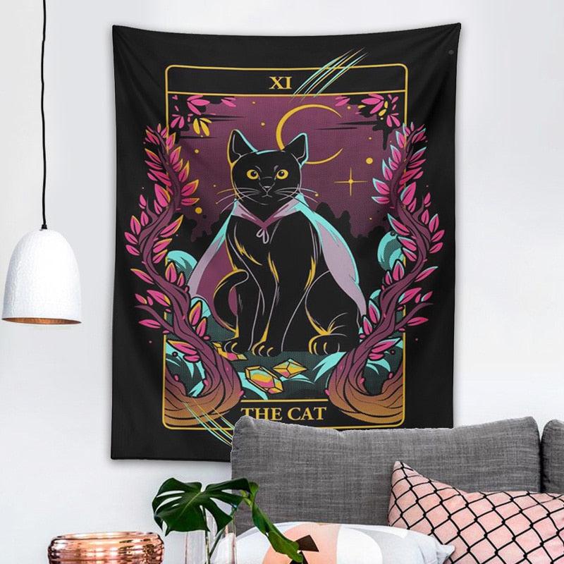 Cat Tarot Tapestry Witch Wall Hanging Black cat Tapestry-MoonChildWorld