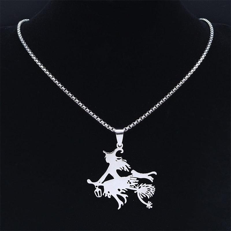 Magic Broom Witch Necklace Gothic Necklace-MoonChildWorld