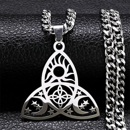Triple Moon Goddess Witchcraft Triquetra Celtic Knot Necklace
