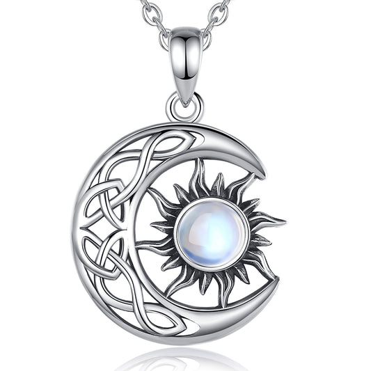 Sterling Silver Wicca Sun Moon Necklace-MoonChildWorld
