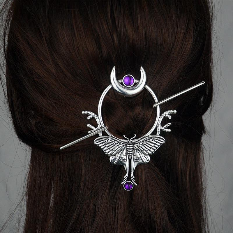 Witch Crescent Moon Forest Butterfly Hair Barrette-MoonChildWorld