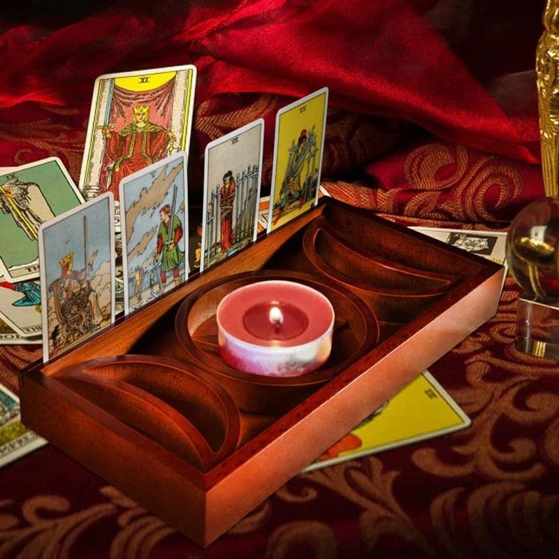 Wooden Tarot Card Holder Crystal Stone Triple Moon Display Organizer-MoonChildWorld