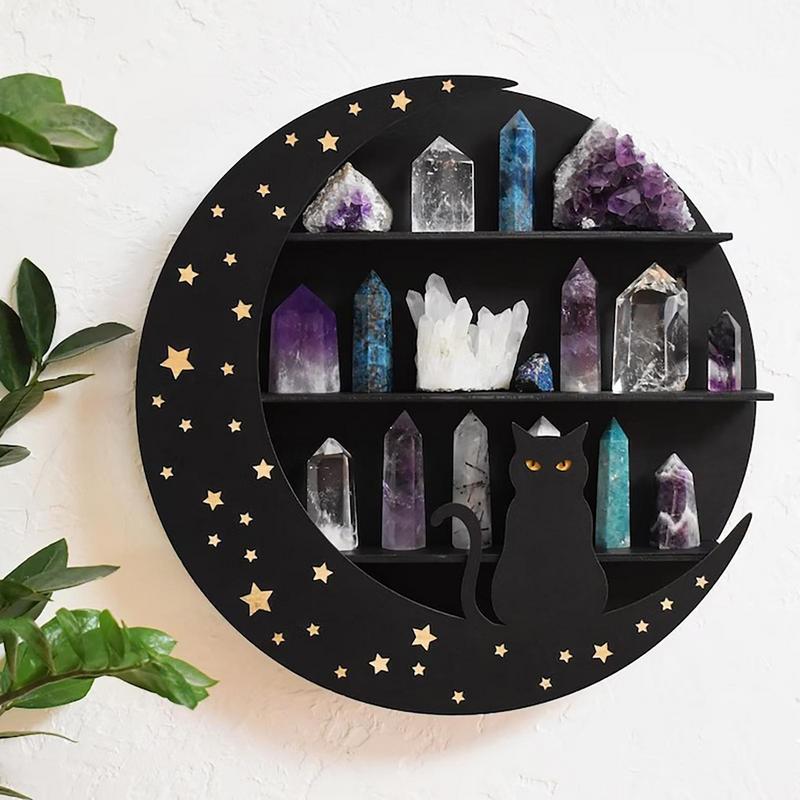 Wicca Moon Shelf Moon and Cat Crystal Shelf-MoonChildWorld