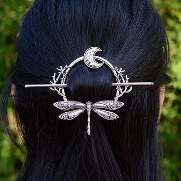Witch Goddess Crescent Moon Dragonfly Hairstick Dragonfly Hair Barrette-MoonChildWorld