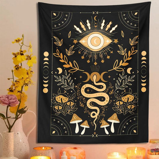 Witch Tapestry Mystical Moth Eye Moon Phase Aesthetic Tapestry
