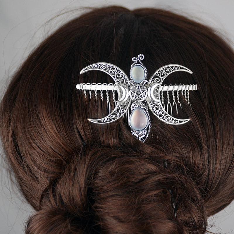 Witch Crystal Triple Moon Hair Comb-MoonChildWorld