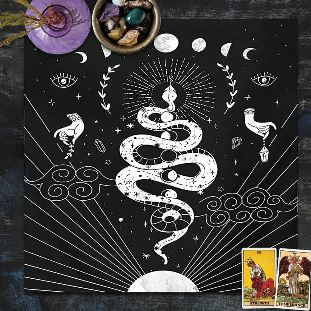 Moon phase snake Tarot Tablecloth Astrology Wicca Altar Cloth-MoonChildWorld