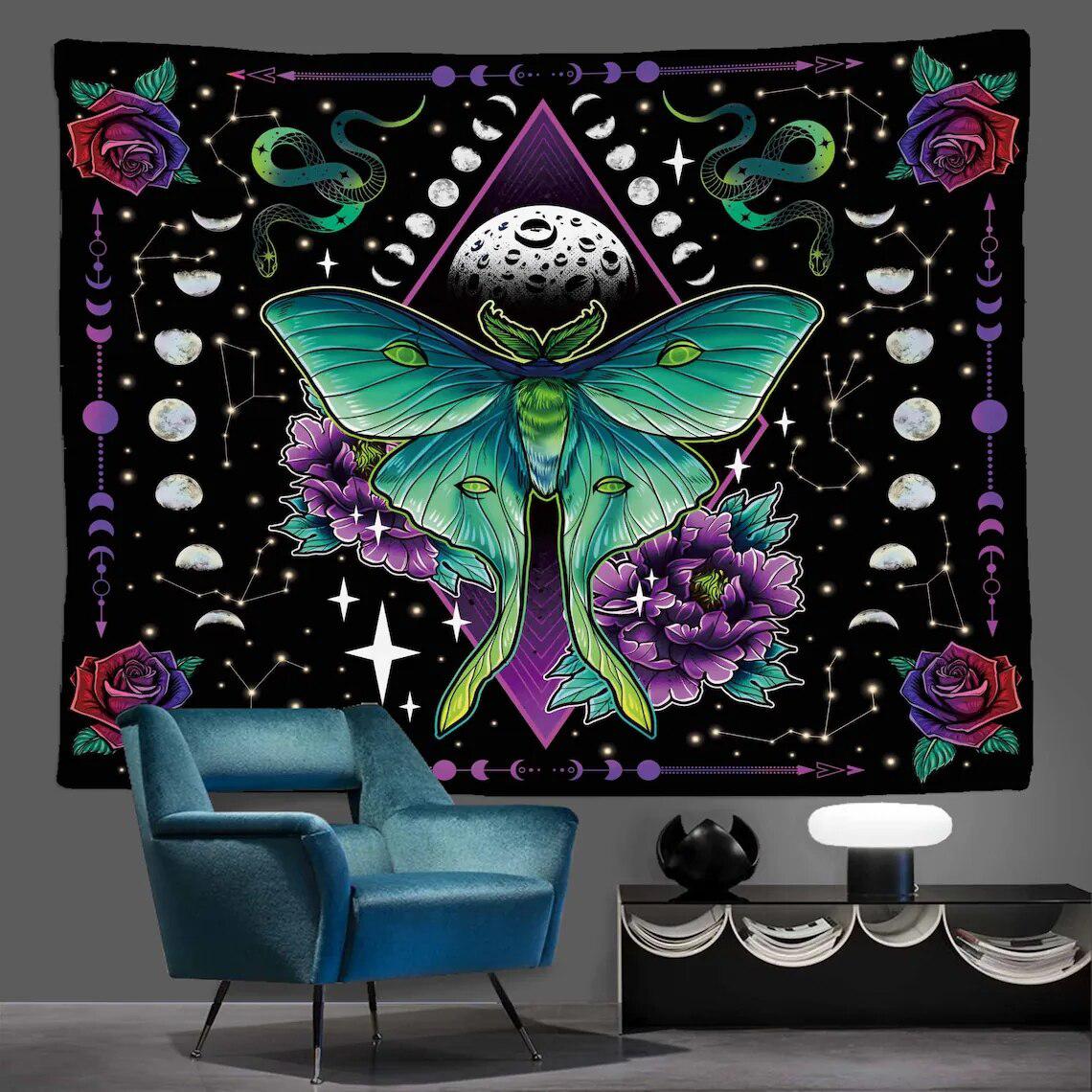 Moon Phase Tapestry Celestial Floral Aesthetic Tapestry-MoonChildWorld